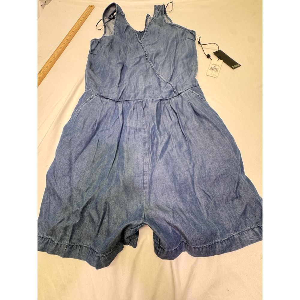 Dex Women Blue Romper Small Jean Material Shorts Sleeveless Pockets‎ New NWT